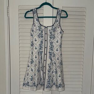 White & Blue Floral Button-Front Sundress